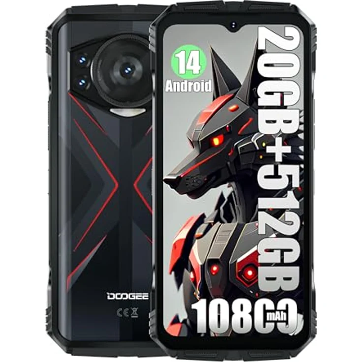 DOOGEE S118 (2024) 4G Smartphone, Helio G99 Octa Core 20GB + 512GB, 10800mAh Akku / 33W, 50MP Kamera, Android 14, 6.58 Zoll, Fingerabdruck, Rot – Bild 1