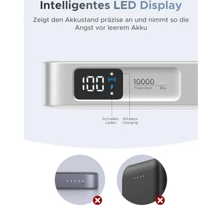 UGREEN MagFlow Magnetische Powerbank 10000mAh 25W, Qi2 Magsafe mit integriertem USB-C Kabel, LED-Bildschirm und PD30W Schnellladung für iPhone 16-17, Weiß – Bild 5