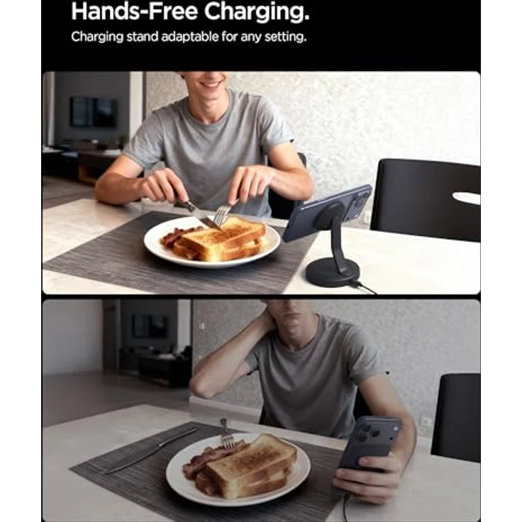Spigen Essential MagSafe Wireless Charger 15W EF151MS, Magnetischer Ladegerät mit 30° Standfuß, schwarz – Bild 3