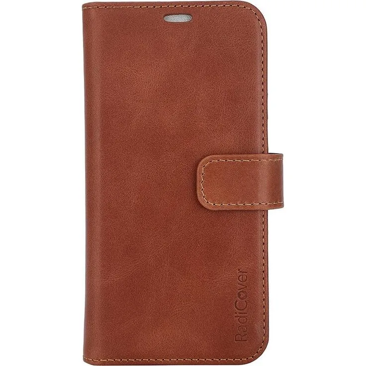 Radicover 2-in-1 Anti-Strahlung Wallet Hülle für iPhone 15, vegan Leder, RFID-Schutz, braun