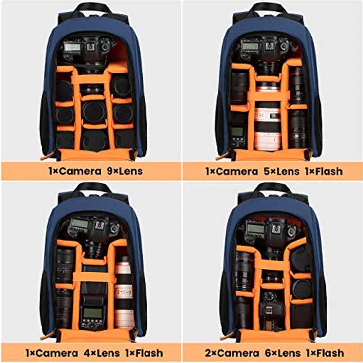 TARION Kamerarucksack, Spiegelreflex Fotorucksack, wasserdicht, leicht und kompakt, 15 Zoll Laptopfach, Regenhaube, blau – Bild 3