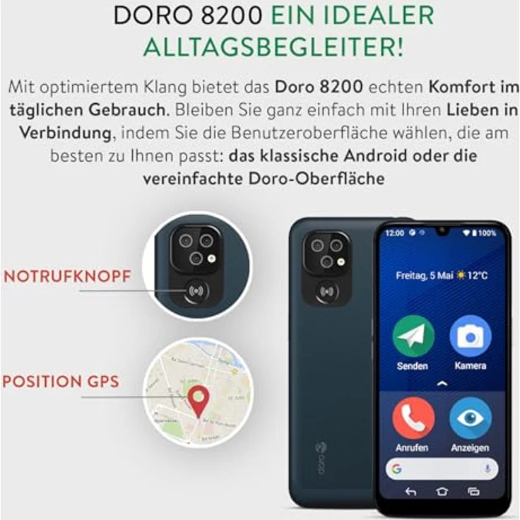 Doro 8200 Plus Dark Blue, Smartphone für Senioren mit einfacher Bedienung – Bild 5