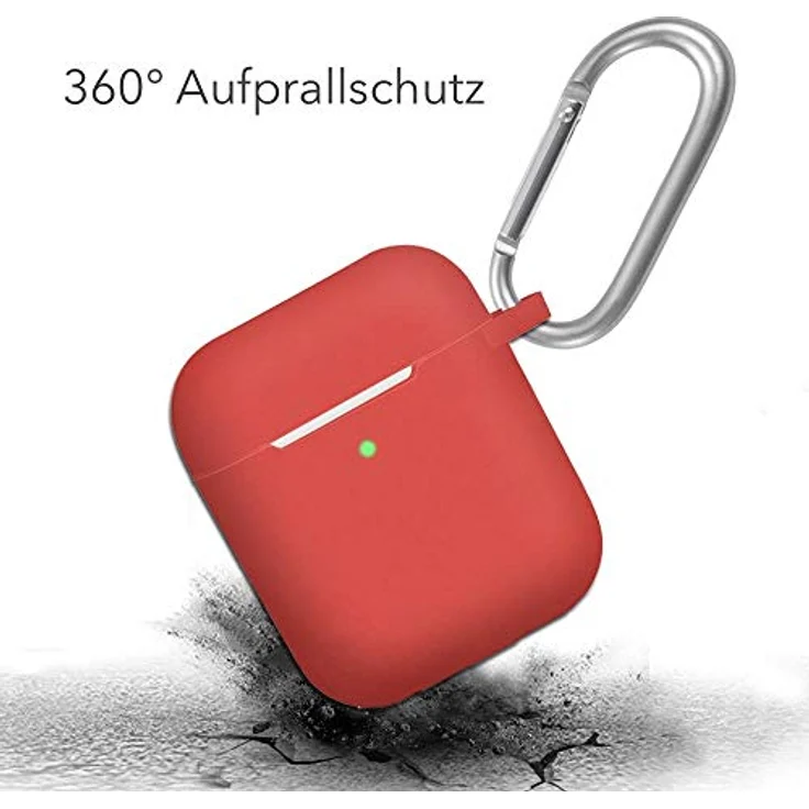 AVANA Schutzhülle Kompatibel mit Apple AirPods 1 & 2 Hülle (Front-LED Sichtbar) Silikon Cover [Unterstützt kabelloses Laden] Slim Fit Case mit Karabiner - Rot – Bild 2