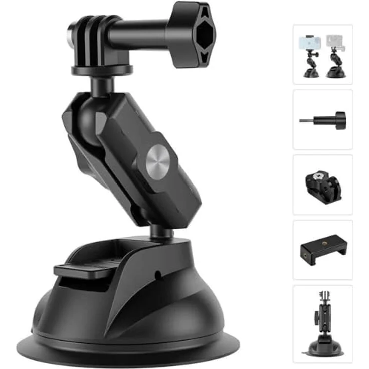 Telesin TE-SUC-012, Universelle Saugnapfhalterung für Handy und Action-Kamera, adjustable mit 360°-Drehung, max. Tragfähigkeit 10 kg – Bild 6