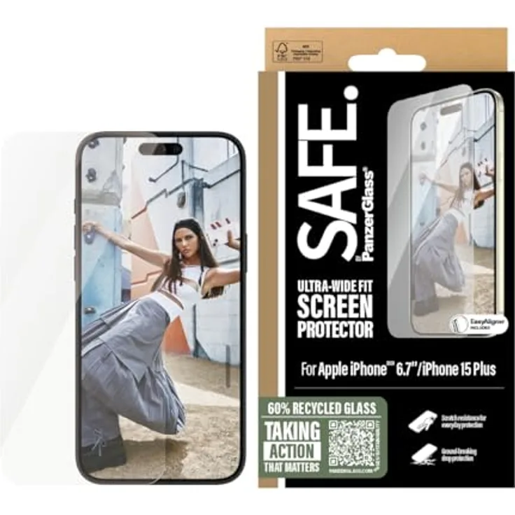 Panzer Glass SAFE Ultra Wide Fit Displayschutzfolie für Apple iPhone 16 Plus/15 Plus/14 Pro Max, Anti-Fingerabdruck, Ecke-zu-Ecke Abdeckung, einfache Installation, Klar