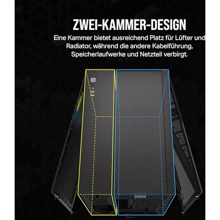 Corsair iCUE Link 2500X RGB gehärtetes Glas mATX Mid-Tower PC Gehäuse - Dual Chamber Design - 2X RX120 RGB Lüfter - Reverse Connection Motherboard, Schwarz – Bild 3