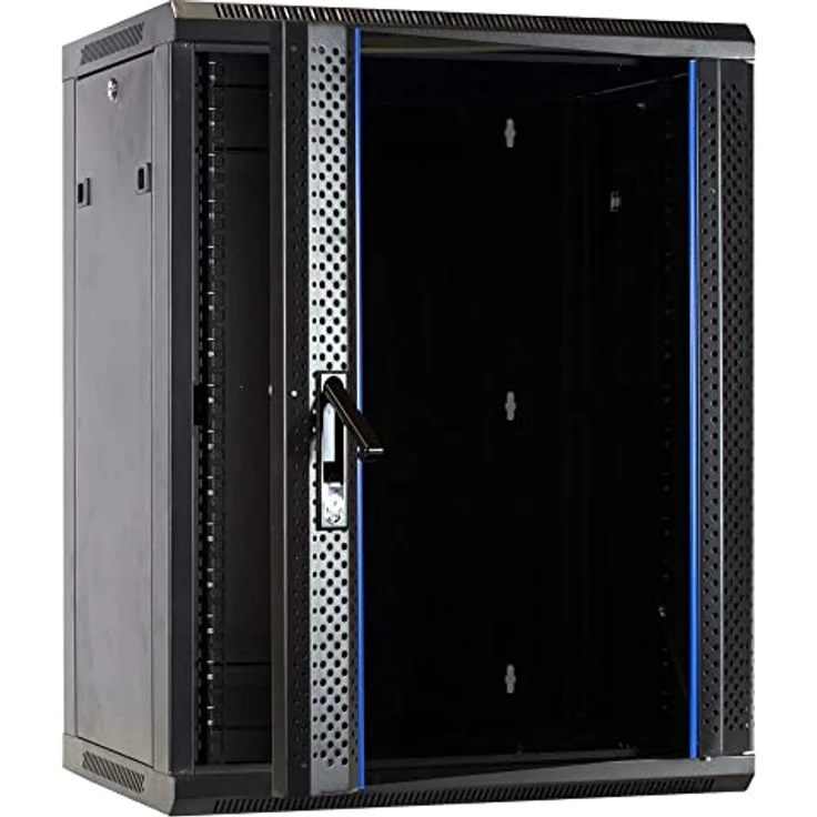 DSIT 15HE Netzwerkschrank (Serverschrank) 19 Zoll Wandmontage - mit Glastür (BxTxH) 600 x 450 x 770 mm - Schwarz - Abschließbar - Traglast 60 kg - Robuste Konstruktion – Bild 2