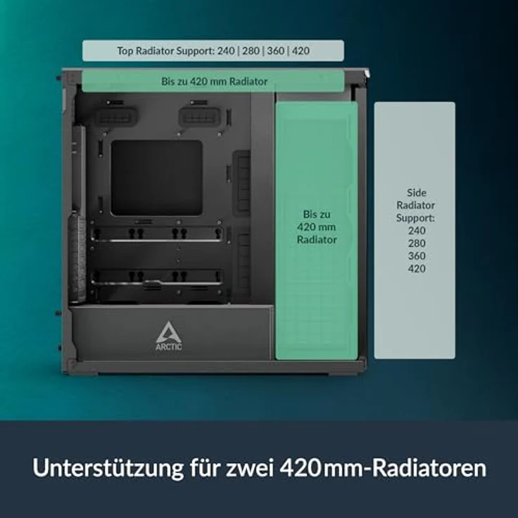 Arctic Cooling ACPCC00016A, Midi Tower PC-Gehäuse mit Sichtfenster, unterstützt ATX, Schwarz, Platz für bis zu fünf 120 mm Lüfter – Bild 5