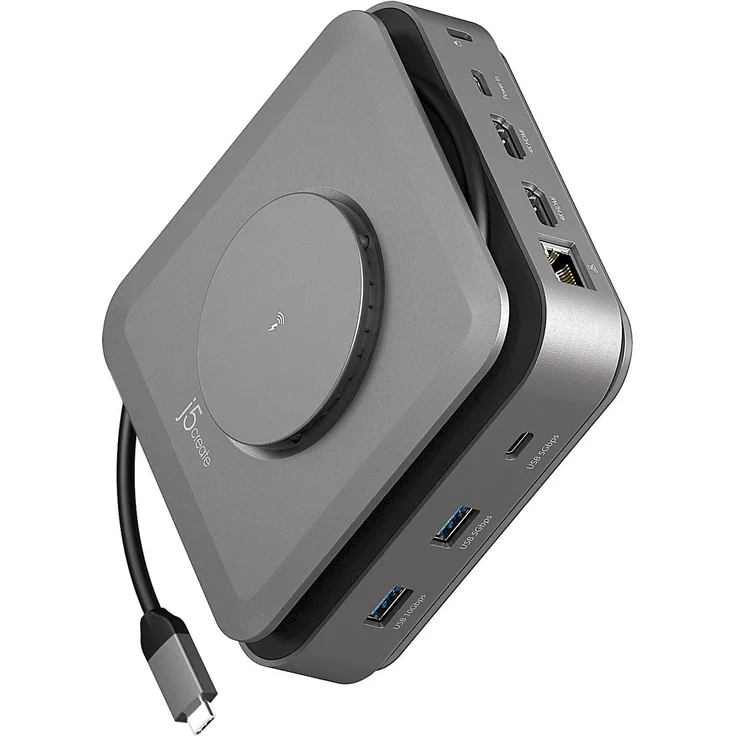 j5create J5C-DU4KHDMI, USB-C Dock mit Dual 4K HDMI, Gigabit-Ethernet, Power Delivery 3.1, drahtlosem Lade-Pad