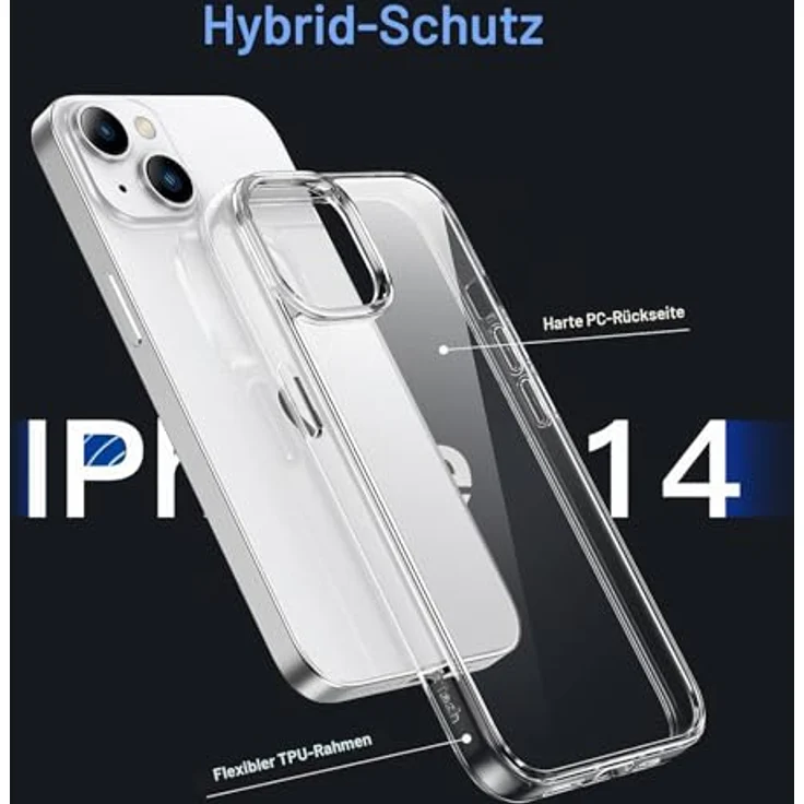 JETech iPhone 14 Hülle, Anti-Vergilbung, Transparente Rückseite, Stoßdämpfung, Kabelloses Laden – Bild 3