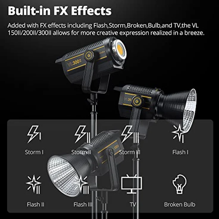 Godox VL300II LED Vedio Lichter, 5600K±200K Tageslicht, CRI 96+, TLCI 96, mit Effekteffekten für Neugeborene Fotografie,Studiobeleuchtung, Interview Beleuchtung, Videofilming. – Bild 4