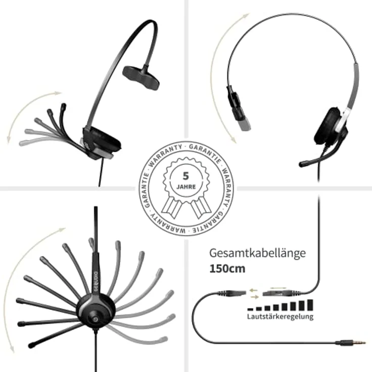 NALIA Headset, geeignet für FRITZ!Fon, Snom M-Serie, Yealink-DECT, Smartphones, Notebooks mit 3,5mm Klinke, monoaural, schwarz – Bild 4