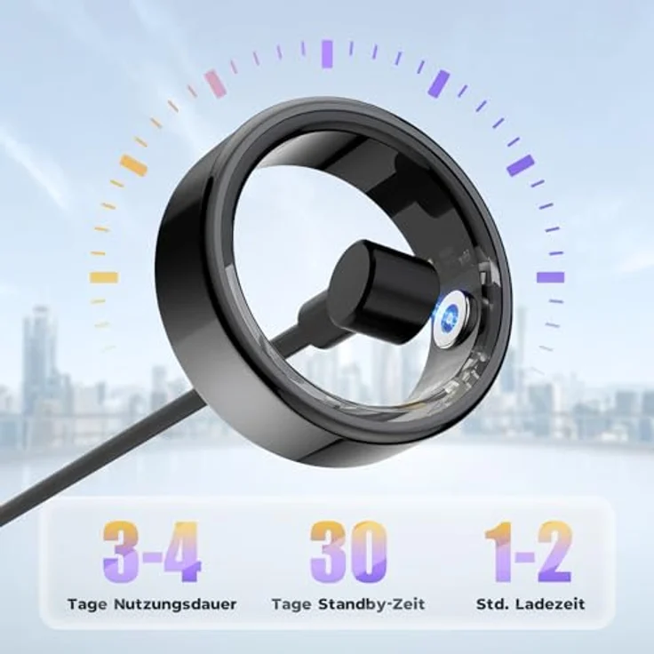 BabyElf Smart Ring - Fitness- und Gesundheits-Tracker - Schlaf-, Herzfrequenz- und Aktivitätsmonitor - Wasserdicht, Bluetooth 5.0 - Kompatibel mit iOS und Android (Schwarz Größe #13) – Bild 6