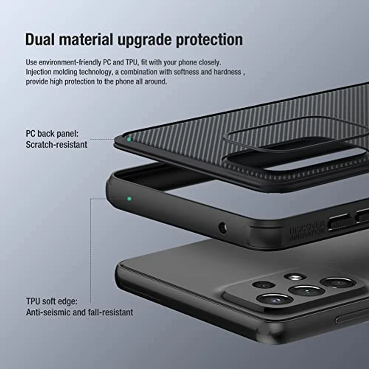 Nillkin Super Frosted Shield Pro, Robuste Handyhülle für Samsung Galaxy A73, Schwarz, Schutz vor Sturzschäden, TPU-Rahmen und PC-Rückseite, Stoßabsorbierende Ecken – Bild 2