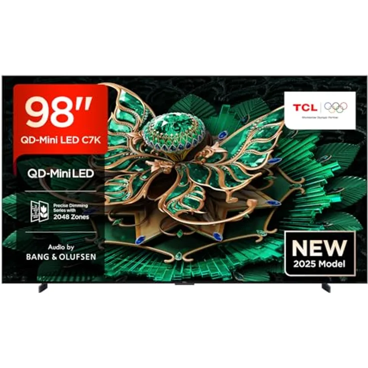 TCL 98C7K 98 Zoll QD-Mini LED Fernseher, 4K HDR Premium 3000, Smart Google TV, Dolby Vision IQ & Atmos, CrystGlow HVA Panel, Game Master, 144Hz Motion Clarity Pro