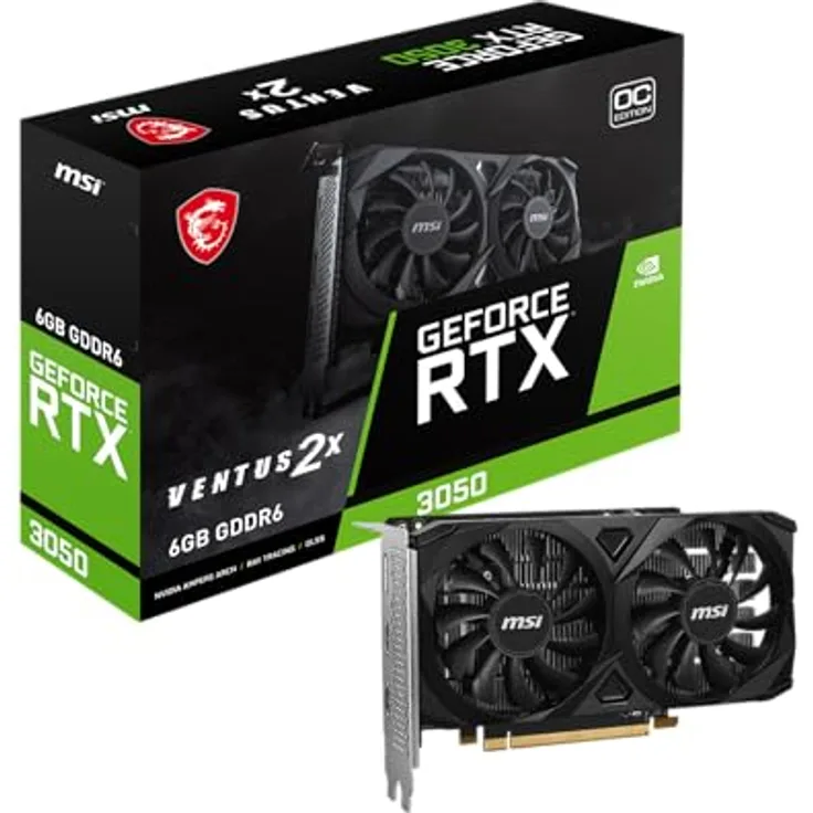 MSI GeForce RTX 3050 Ventus 2X E 6G OC, Grafikkarte mit leistungsstarkem OC-Modus