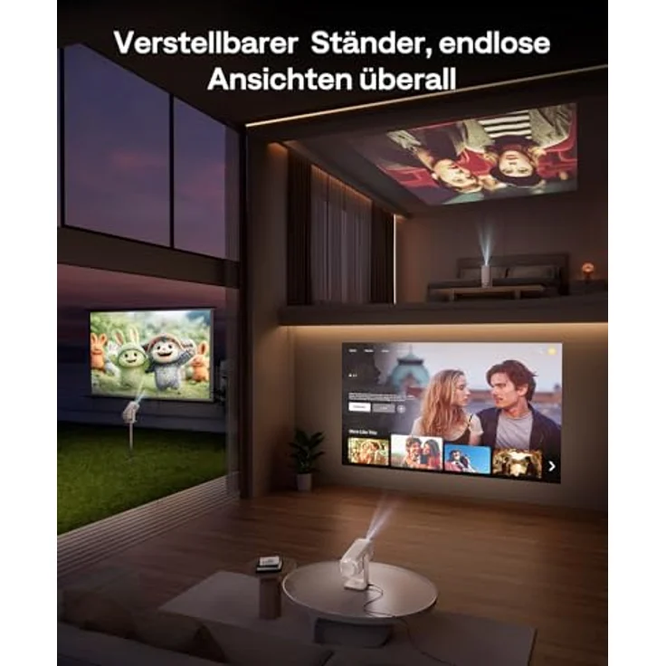 Aurzen Boom Air Mini Beamer, tragbarer Smart Projektor mit Google TV & Netflix, 4K Unterstützung, Dolby Audio, TOF Autofokus, Drehbarer Ständer, Cremeweiß – Bild 4