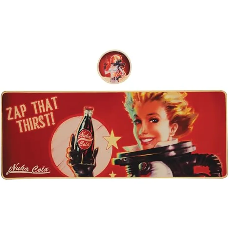 Fanattik Gaming Mauspad Fallout, Schreibtischunterlage mit Untersetzer Nuka-Cola, 80 x 30 cm