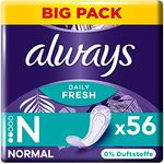 Always Daily Fresh Slipeinlagen Damen, Normal (56 Binden) Big Pack, ohne Duft, atmungsaktiv, flexibel