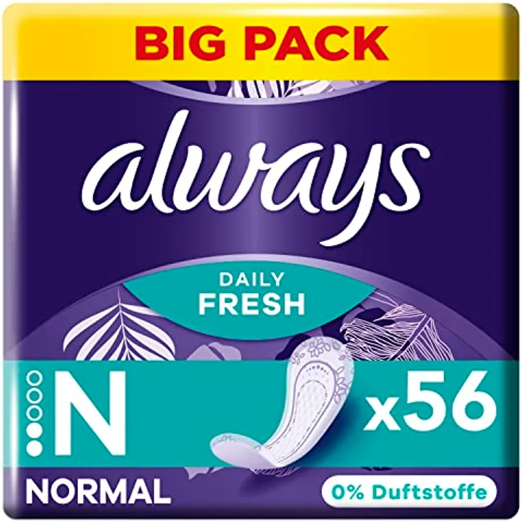 Always Daily Fresh Slipeinlagen Damen, Normal (56 Binden) Big Pack, ohne Duft, atmungsaktiv, flexibel
