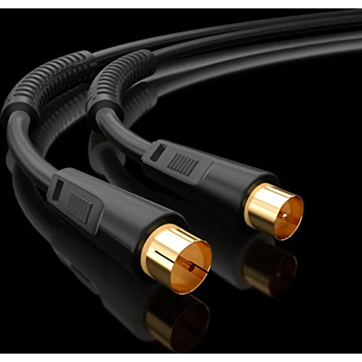 1m HB-DIGITAL HDTV Antennenkabel Anschlusskabel Koax Stecker auf Buchse vergoldet Koaxialkabel mit Mantelstromfilter mit 2x Ferritkern Schwarz – Bild 4