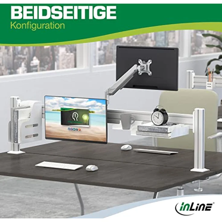 InLine Slatwall Befestigungssäulen aus Aluminium für Tischhalterung Panel 2er, Monitor Halterung, ca. 43 cm Höhe, Weiß – Bild 4