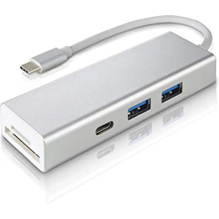 Hama USB 3.1 Type-C Hub, 3-fach, mit Kartenleser (2x USB-A, 1x USB-C, SD/SDHC/SDXC/microSD/microSDHC/microSDXC, für PC/Mac/Laptop/Tablet, OTG-fähig) externer USB-Verteiler, Kartenlesegerät