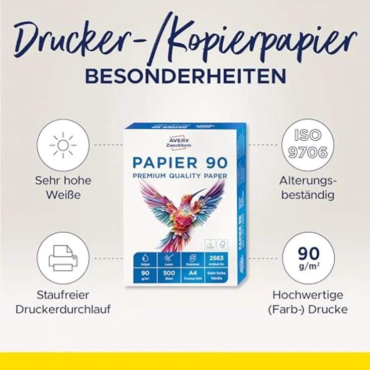 Avery Zweckform 2563 Drucker--Kopierpapier (500 Blatt, 90 g-m², DIN A4 Papier, hochweiß, für alle Drucker) 1 Pack - Preisvergleich – Bild 3