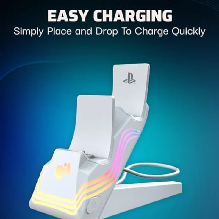 PDP LLC PlayStation 5 White Afterglow™ Wave Dual Charger, Ladestation mit RGB-Beleuchtung und App-Steuerung, Weiß – Bild 3