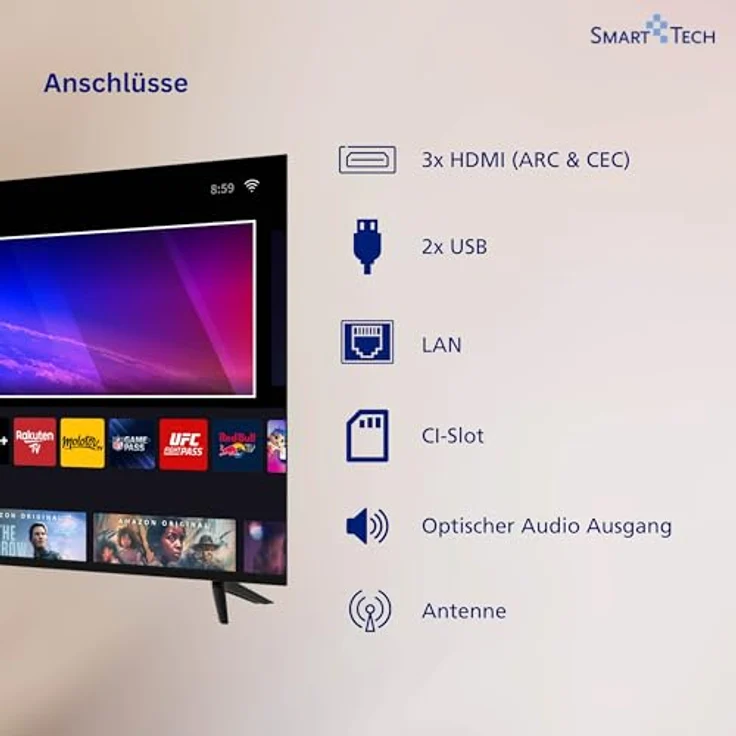 Smart Tech QLED Fernseher 55QV02K, 55 Zoll 4K UHD Smart TV mit HDR, Bluetooth, Triple-Tuner und VIDAA – Bild 4