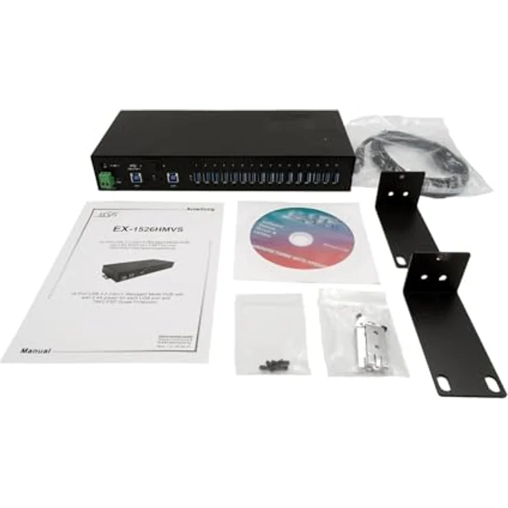 Exsys EX-1526HMVS, 16-Port USB 3.2 Gen1 Managed Metall HUB mit 15KV ESD Überspannungs-Schutz und LED Statusanzeigen – Bild 2