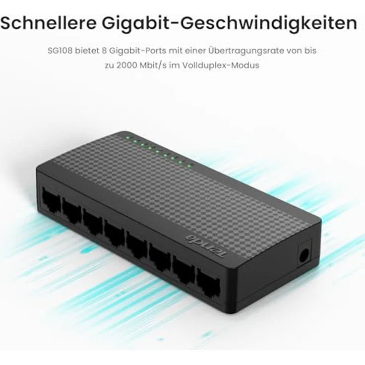 Tenda SG108 LAN Switch, 8 Port Gigabit Netzwerk Switch, Plug-and-Play, Lüfterlos, Unmanaged, Schwarz – Bild 4