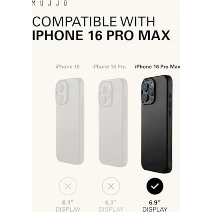 Mujjo Leather Case iPhone 16 Pro Max Schwarz - Hochwertige Lederhülle mit MagSafe-Unterstützung – Bild 5