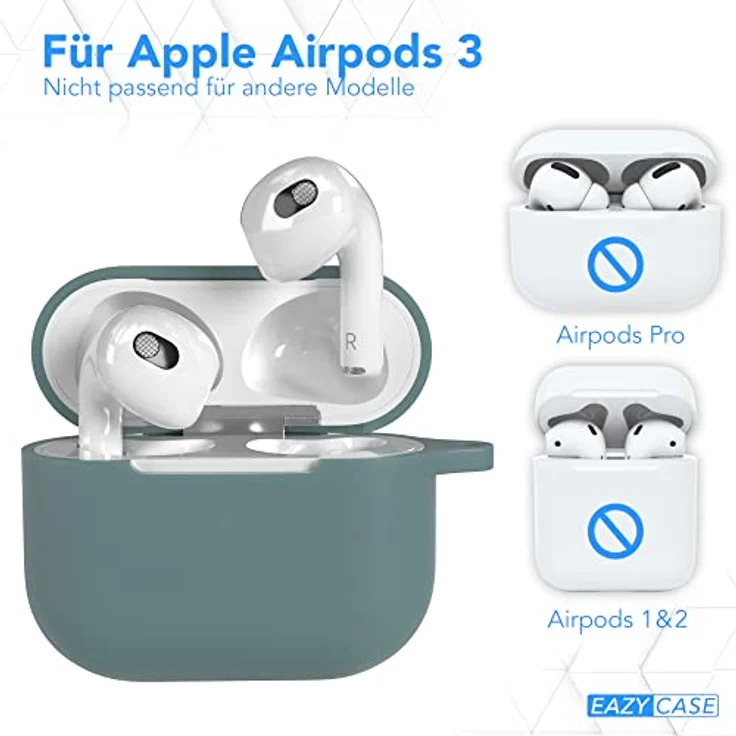 EAZY CASE AirPods 3 Hülle Grün Silikon Case Stoßfest mit Karabiner Schlüsselanhänger Dark Green – Bild 2