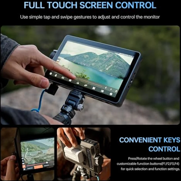 VILTROX DC-A1, 7" Full HD Touchscreen Kamera Field Monitor mit 2800 Nits, 4K HDMI Loop In/Out, 3D LUTs, Waveform, Focus Assist und Akku – Bild 7