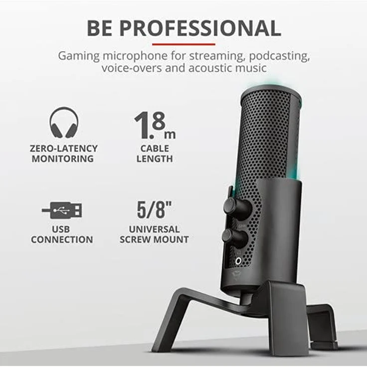 Trust Gaming GXT 258 Fyru USB Streaming Mikrofon für PC, Laptop (mit 4 Aufnahmecharakteristika: Nierenförmig, Bidirektional, Stereo und Omnidirektional, Zero Latency, LED) – Bild 6