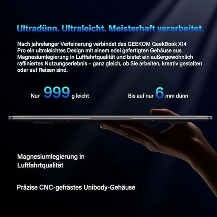 GEEKOM GeekBook X14 Pro, 14" 2.8K OLED Laptop, 999 g, Intel Core Ultra 9-185H, 32GB RAM, 2TB SSD, bis zu 16 h Akku, Windows 11 Pro, Fingerprint-Sensor – Bild 3