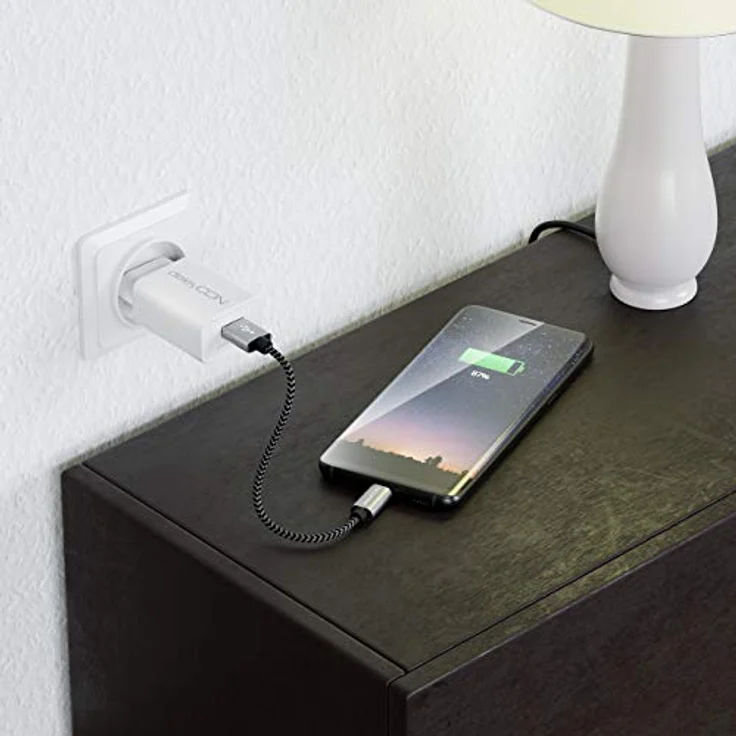 deleyCON 0,15m Nylon USB-C Kabel 15cm Schwarz Kurz Ladekabel mit Metallstecker für Handy & Smartphone – Bild 5