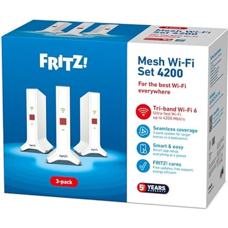 AVM Fritz!Mesh Wi-Fi Set 4200 3-Pack, Multiroom Mesh Wi-Fi 6, TriBand bis zu 4200 Mbps, kompatibel mit Alltagsroutern, 5 Jahre Garantie – Bild 4