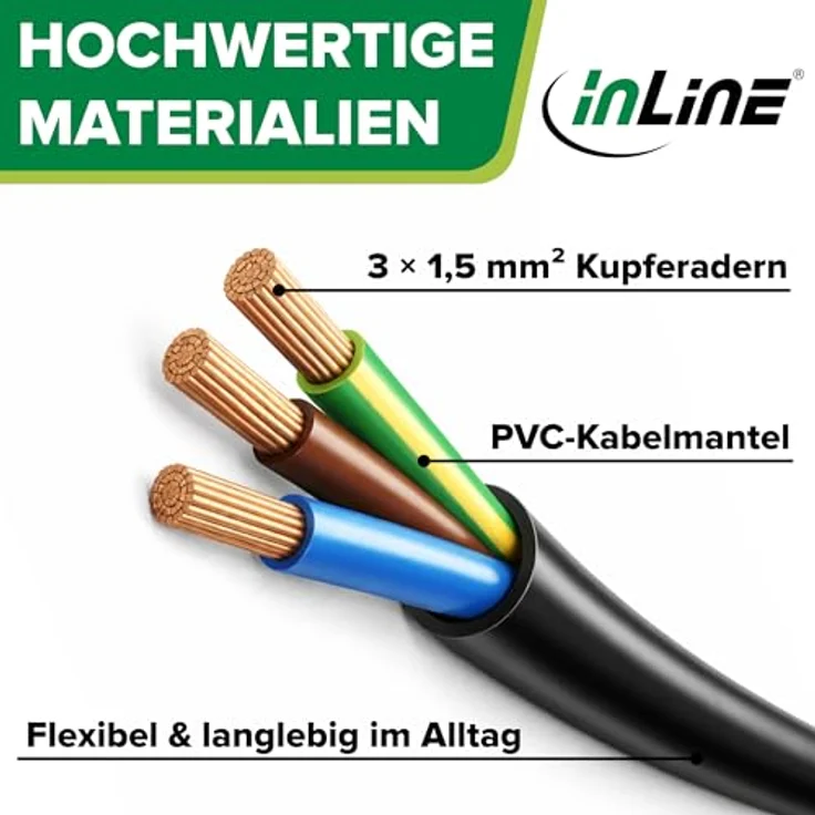 InLine Schutzkontakt-Verlängerungskabel CEE 7/7, GS-zertifiziert mit Kinderschutz, 230V, H05VV-F3G1,5, 5m, schwarz – Bild 5