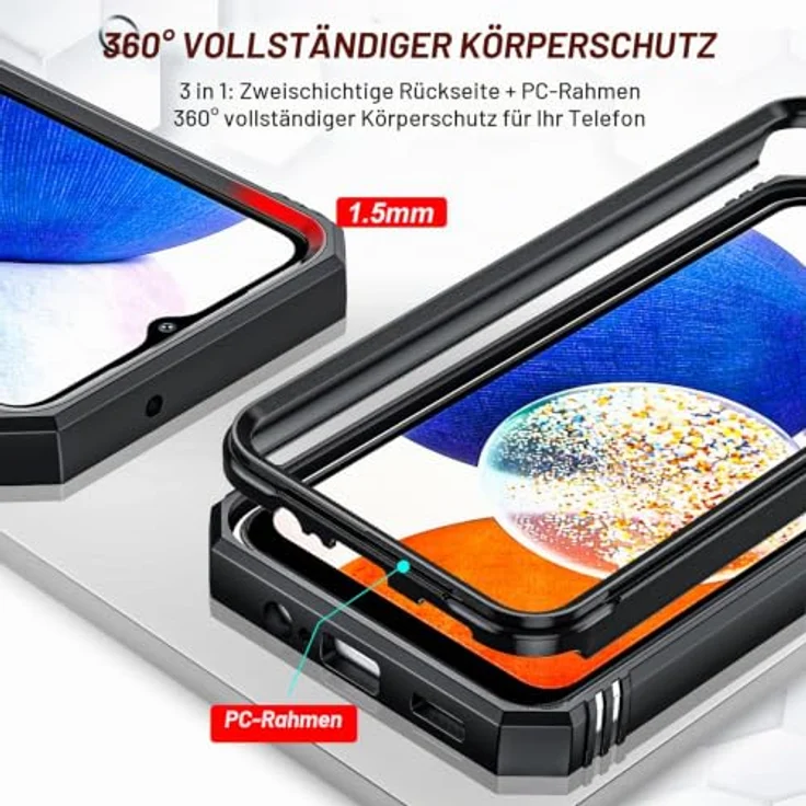 LeYi Handyhülle für Samsung Galaxy A14 5G, Stoßfestes Hardcase mit 2 Schutzfolien, 360 Grad Ständer und Kameraschutz, Schwarz – Bild 5