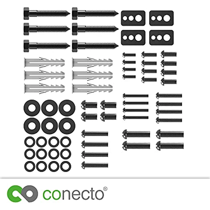 [Neu] conecto Vesa Schrauben Set 66 teilig, optimal für TV Befestigung, TV Wandhalterung, TV Halterung, Befestigungsschrauben mit Dübel & Unterlegscheiben, schwarz - Preisvergleich – Bild 2