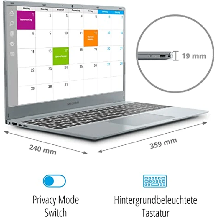 MEDION E15309 39,6 cm (15,6 Zoll) Full HD Notebook (AMD Ryzen 7 5700U, 16GB DDR4 RAM, 1TB PCIe SSD, Webcam, Win 11 Home) – Bild 3