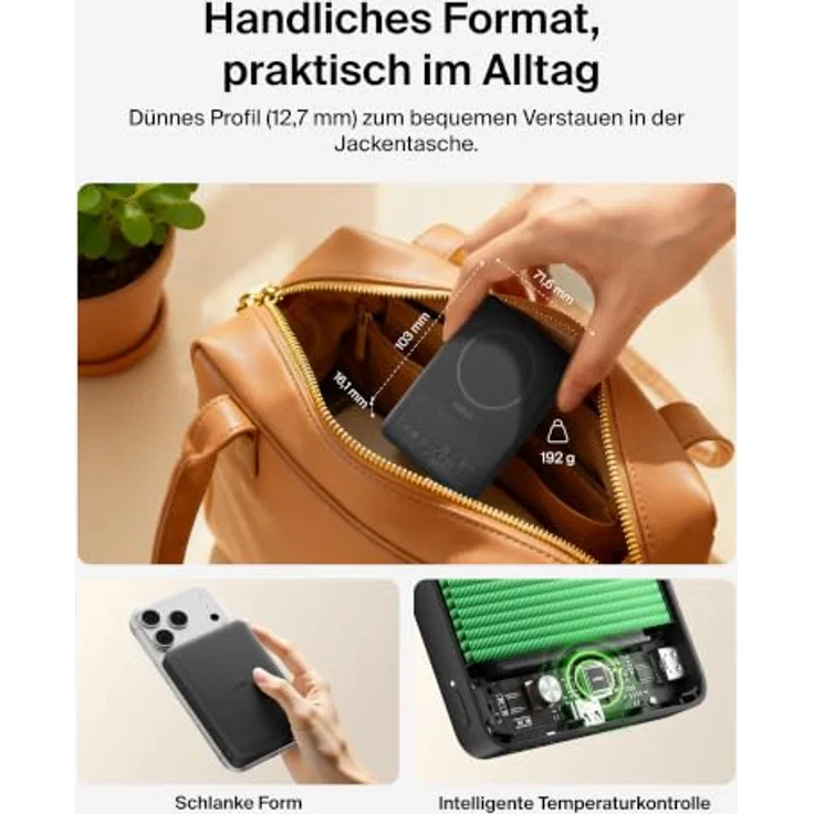 Belkin BoostCharge Slim Magnetische Powerbank 10.000 mAh, 7,5 W, USB-C, Schwarz für iPhone 12-17 – Bild 3