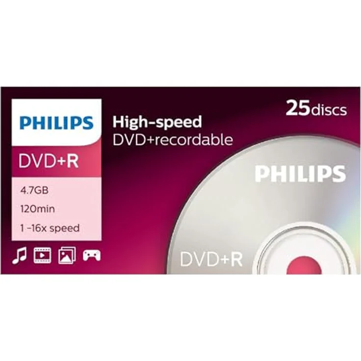 Philips DVD+R Rohlinge (4.7 GB Data- 120 Minuten Video, 16x High Speed Aufnahme, 25er Spindel) - Preisvergleich – Bild 2