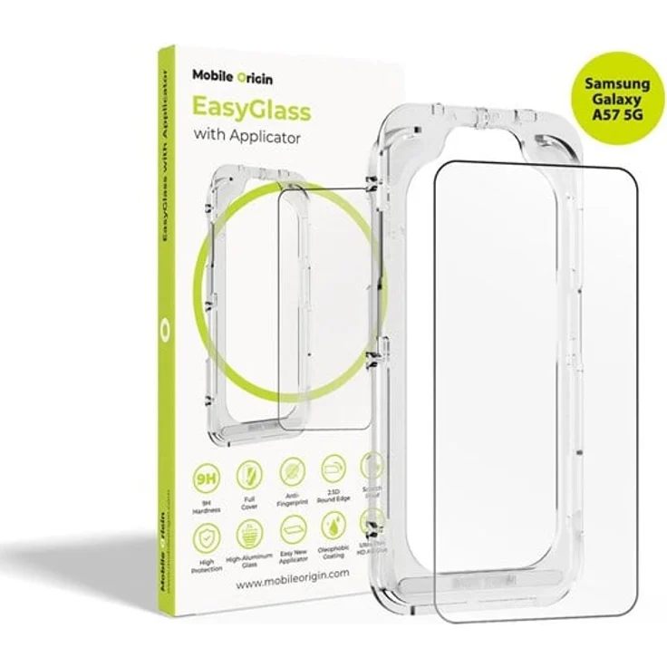 Mobile Origin EasyGlass Displayschutz für Samsung Galaxy A57 5G, 9H Hartglas mit Applikator und hydrophober Beschichtung
