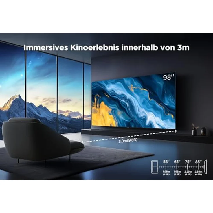 TCL 98P743 98-Zoll 4K Fernseher, WCG, UHD, HDR PRO, 144Hz, Motion Clarity PRO, Dolby Vision IQ, Dolby Atmos, AIPQ, Game Master Pro 2.0, Smart TV unterstützt von Google TV, Kompatibel mit Alexa - Schwarz – Bild 3