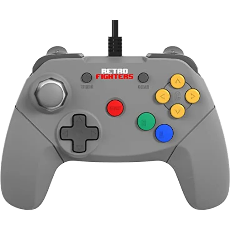 Retro Fighters Brawler64 Wired, Wired Controller für Nintendo 64 mit modernem Design und komfortablem Analogstick, grau