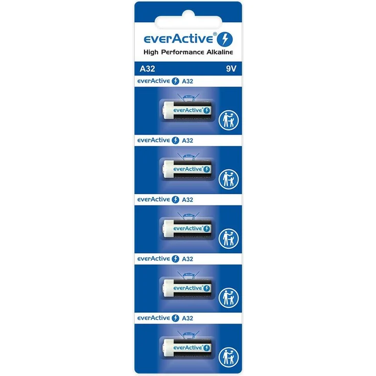 Everactive A32/32A 9V Batterie, Blister mit 5 Stück, zylindrische Form, 25 mAh