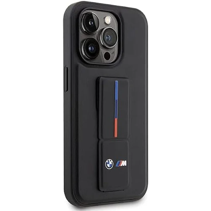 BMW Grip Stand Hot Stamp iPhone 14 Pro Case - Schwarz, mit M Performance Design, Wrist Strap und integrierter Standfunktion – Bild 4